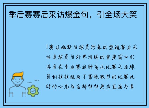 季后赛赛后采访爆金句，引全场大笑