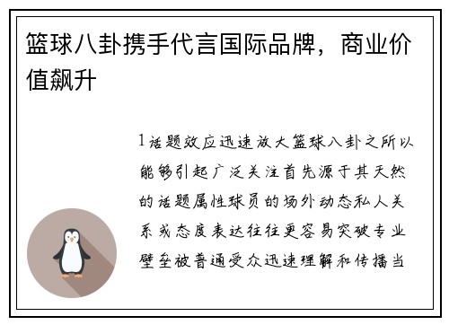 篮球八卦携手代言国际品牌，商业价值飙升