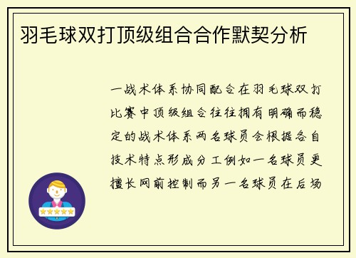 羽毛球双打顶级组合合作默契分析